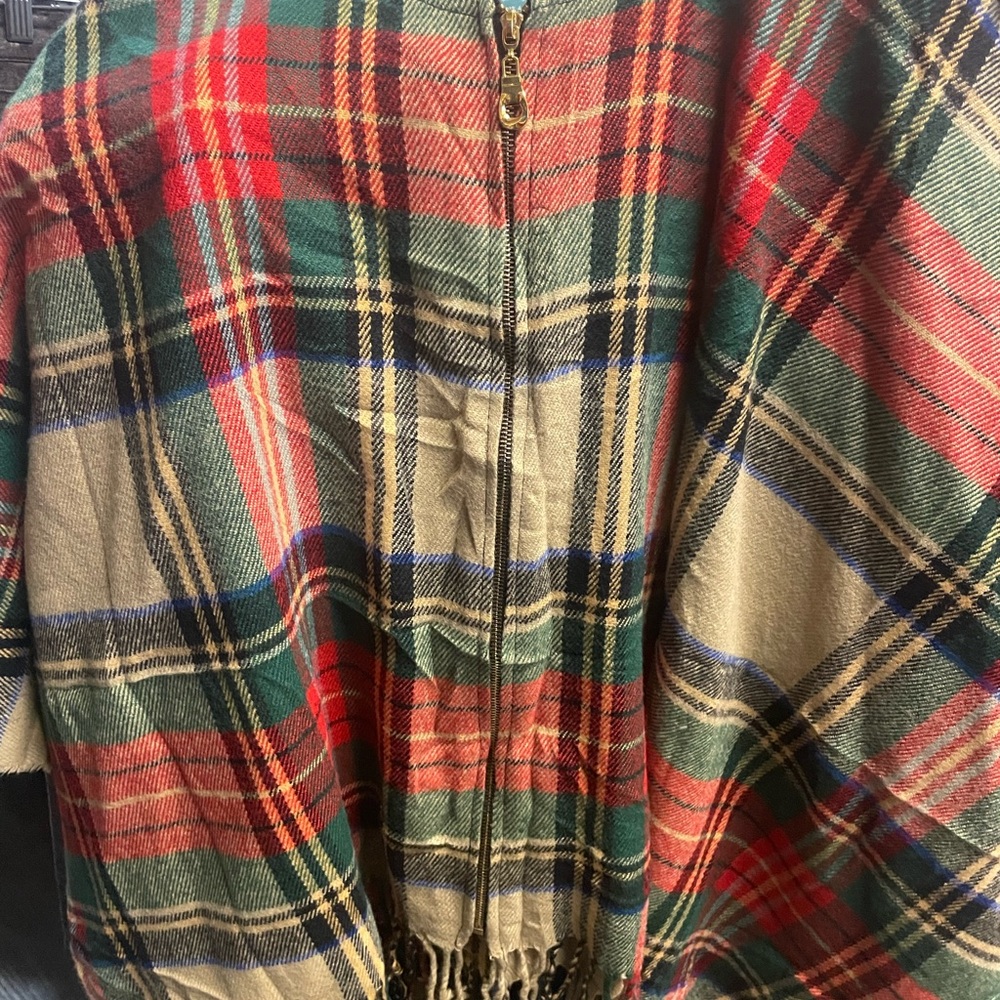 Plaid Zippered Poncho
